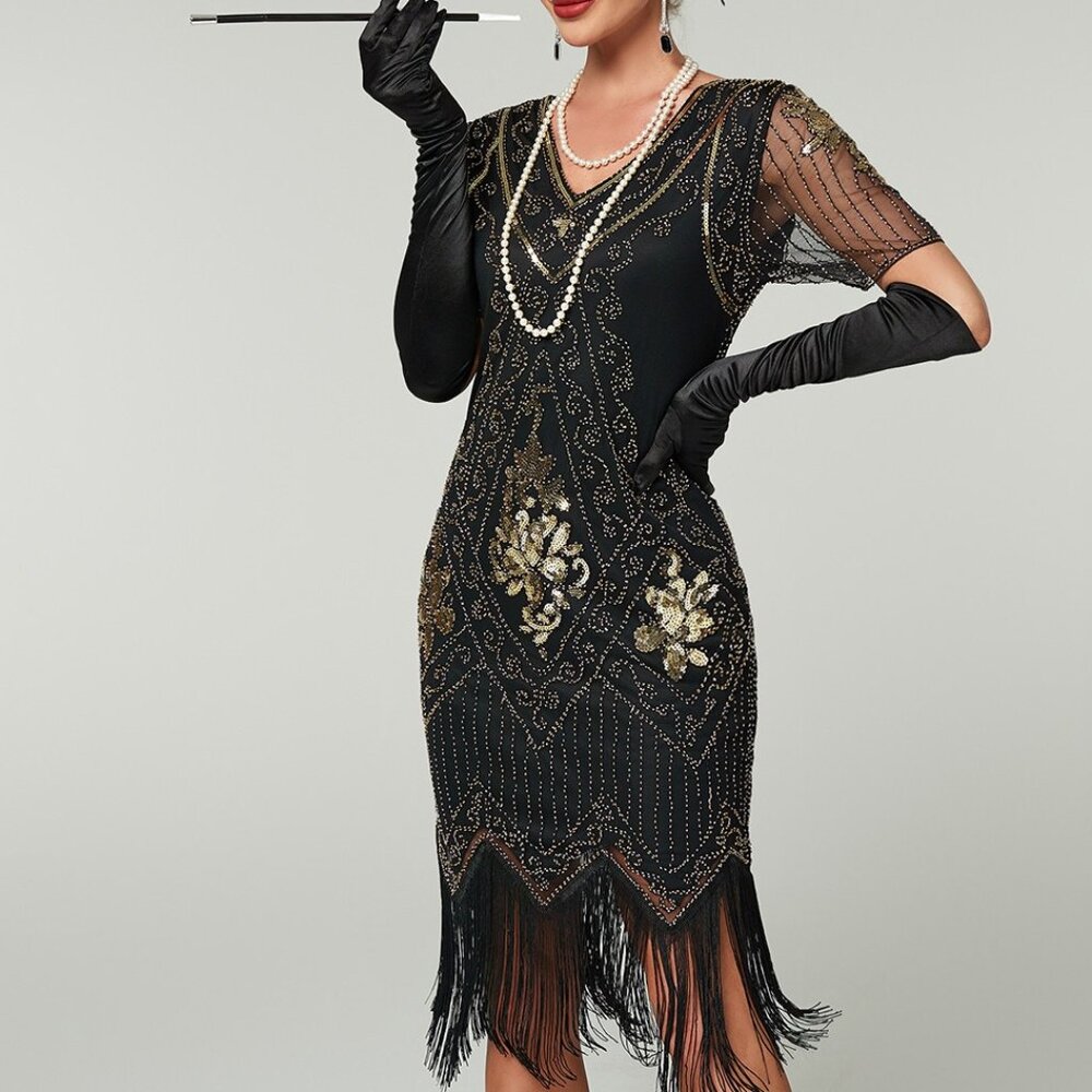 Retro 80s 90s Style Sequin Cocktail Dress Metallic Shimmer Event Wear